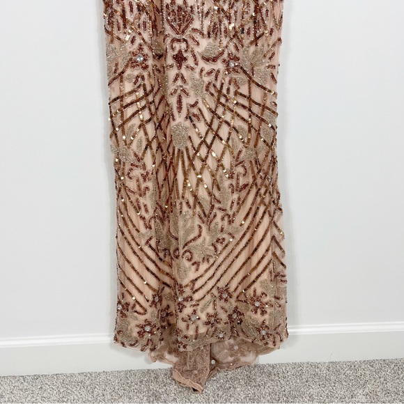 Mac Duggal Copper Beaded Fringe Column Gown 5452 - Picture 4 of 10